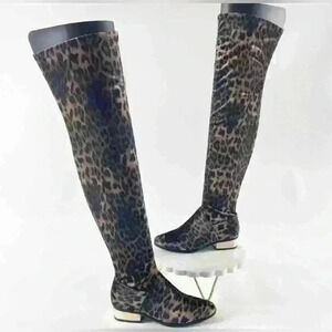 Size 5.5 NWT NIB Bamboo LEOPARD Print velvet Stardom OTK boot gold heel